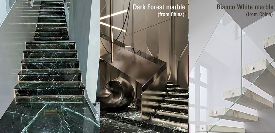 Dark Forest marble & Bianco White marble from China staircase