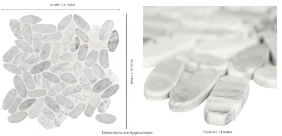 Carrara White pebble tumbled marble mosaic dimensions