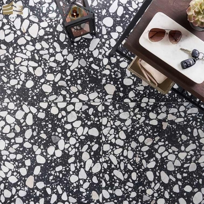 Black terrazzo tile