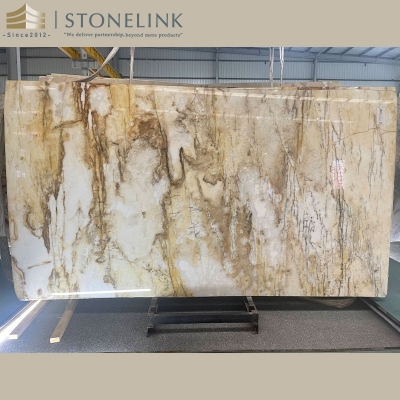 Yellow crystal quartzite slab