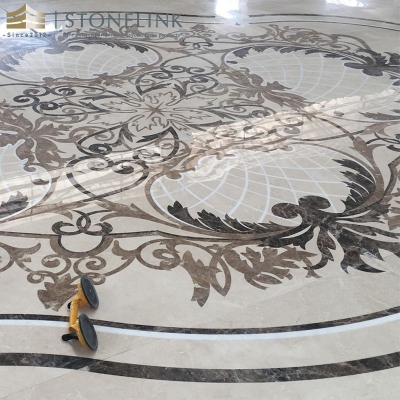 Waterjet medallion inlay marble floral flooring