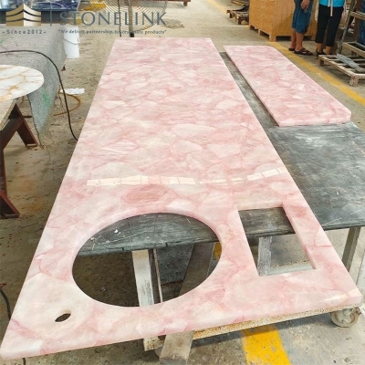 Pink crystal gemstone countertop