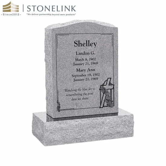 Upright multicolored granite gravestone