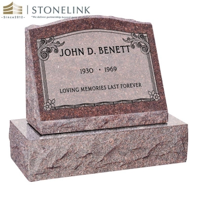 Multicolored slant granite tombstone