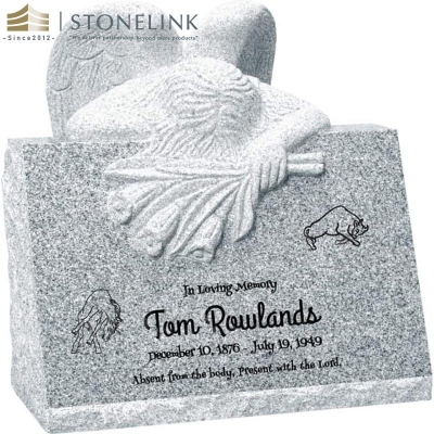 Weeping angel with flowers slant headstone