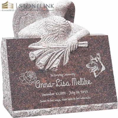 Weeping angel with flowers slant headstone