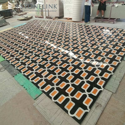 Iran Orange onyx & Carrara White marble & Nero Marquina black marble waterjet mosaic tile