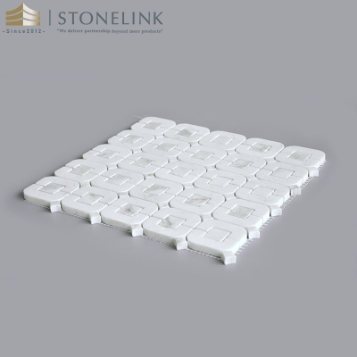 Bianco White rounded square link marble mosaic