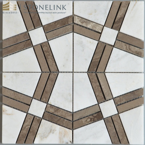 Bianco White two-tone geometric pattern marble mosaic