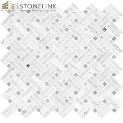 Carrara White basketweave polished marble mosaic