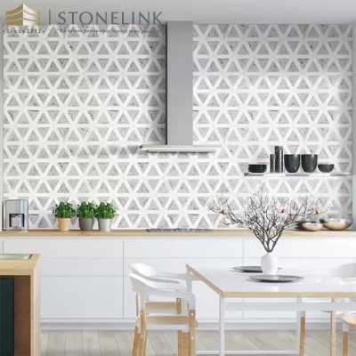 Carrara White triangular polished marble mosaic