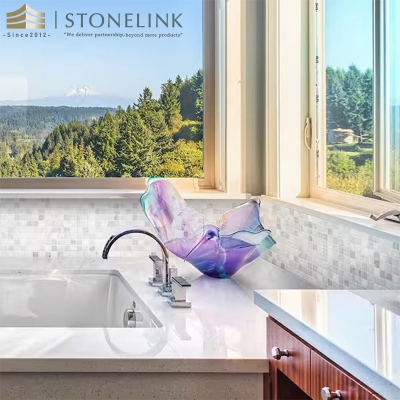 Carrara White squared honed marble mosaic