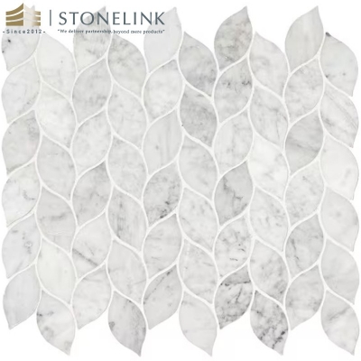 Carrara White honed marble mosaic