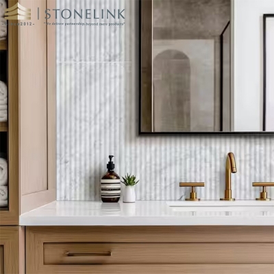 Carrara White honed fluted marble mosaic