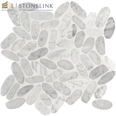 Carrara White pebble tumbled marble mosaic
